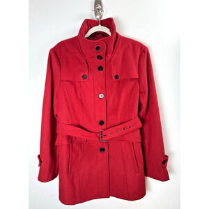 Nicole Miller Bold Red Peacoat Classic Timeless Classy Statement City Luxury XL